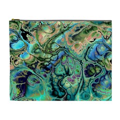 Fractal Batik Art Teal Turquoise Salmon Cosmetic Bag (xl) by EDDArt