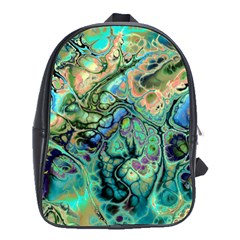 Fractal Batik Art Teal Turquoise Salmon School Bags(large)  by EDDArt