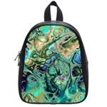 Fractal Batik Art Teal Turquoise Salmon School Bags (Small)  Front