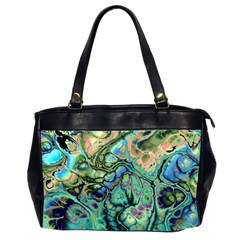 Fractal Batik Art Teal Turquoise Salmon Office Handbags (2 Sides)  by EDDArt