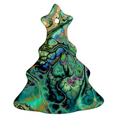 Fractal Batik Art Teal Turquoise Salmon Christmas Tree Ornament (2 Sides) by EDDArt