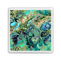 Fractal Batik Art Teal Turquoise Salmon Memory Card Reader (square)  by EDDArt