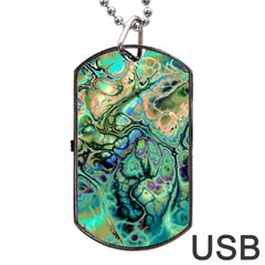 Fractal Batik Art Teal Turquoise Salmon Dog Tag Usb Flash (two Sides)  by EDDArt