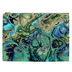 Fractal Batik Art Teal Turquoise Salmon Cosmetic Bag (xxl)  by EDDArt