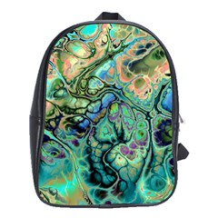 Fractal Batik Art Teal Turquoise Salmon School Bags (xl)  by EDDArt