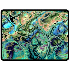 Fractal Batik Art Teal Turquoise Salmon Double Sided Fleece Blanket (large)  by EDDArt