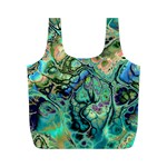 Fractal Batik Art Teal Turquoise Salmon Full Print Recycle Bags (M)  Front