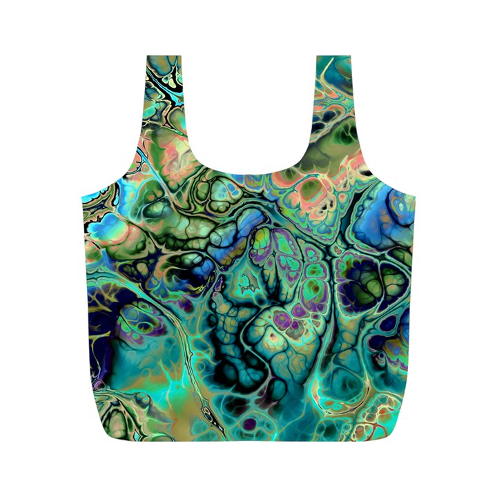 Fractal Batik Art Teal Turquoise Salmon Full Print Recycle Bags (M) 