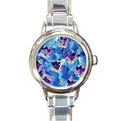 Purple Flowers Round Italian Charm Watch