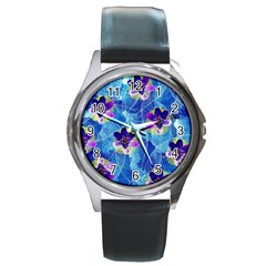 Purple Flowers Round Metal Watch