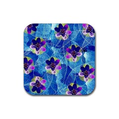 Purple Flowers Rubber Coaster (Square) 