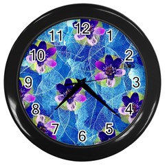 Purple Flowers Wall Clocks (Black)