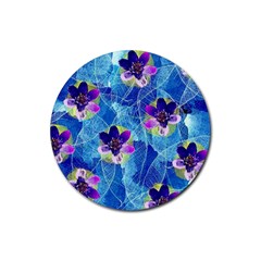 Purple Flowers Rubber Coaster (round)  by DanaeStudio