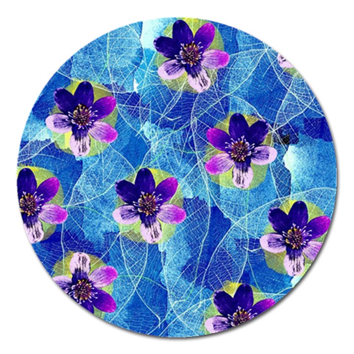 Purple Flowers Magnet 5  (Round)