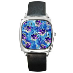 Purple Flowers Square Metal Watch