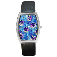 Purple Flowers Barrel Style Metal Watch