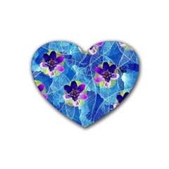 Purple Flowers Rubber Coaster (heart)  by DanaeStudio