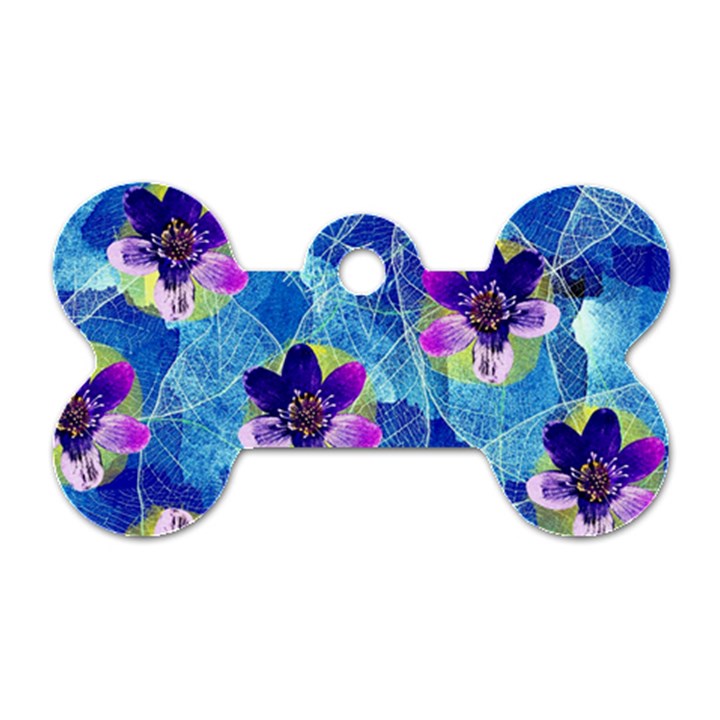 Purple Flowers Dog Tag Bone (Two Sides)