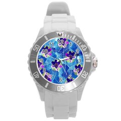 Purple Flowers Round Plastic Sport Watch (L)