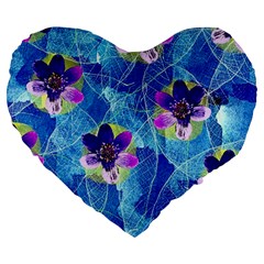 Purple Flowers Large 19  Premium Heart Shape Cushions