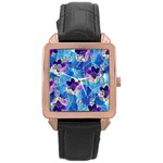 Purple Flowers Rose Gold Leather Watch  Front