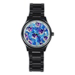 Purple Flowers Stainless Steel Round Watch Front