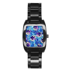 Purple Flowers Stainless Steel Barrel Watch