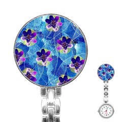 Purple Flowers Stainless Steel Nurses Watch