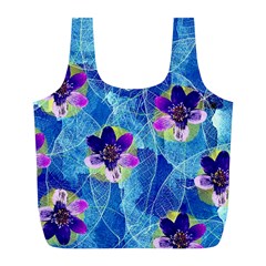 Purple Flowers Full Print Recycle Bags (L) 