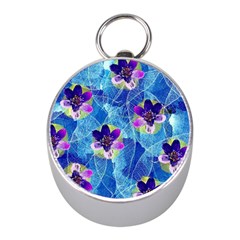 Purple Flowers Mini Silver Compasses