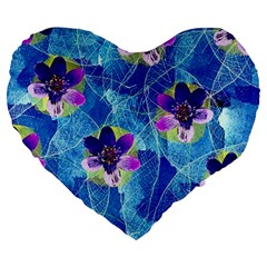 Purple Flowers Large 19  Premium Flano Heart Shape Cushions