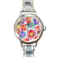 Colorful Succulents Round Italian Charm Watch by DanaeStudio