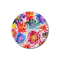 Colorful Succulents Rubber Coaster (round)  by DanaeStudio