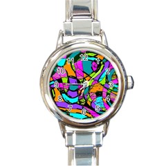 Abstract Sketch Art Squiggly Loops Multicolored Round Italian Charm Watch by EDDArt