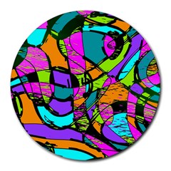 Abstract Sketch Art Squiggly Loops Multicolored Round Mousepads