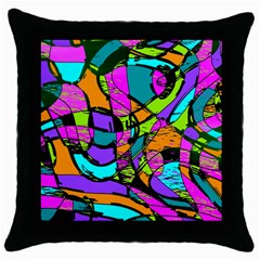 Abstract Sketch Art Squiggly Loops Multicolored Throw Pillow Case (black) by EDDArt