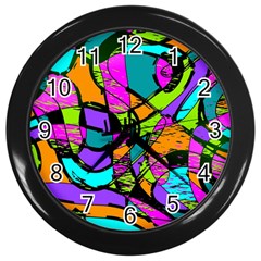 Abstract Sketch Art Squiggly Loops Multicolored Wall Clocks (black) by EDDArt