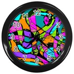 Abstract Sketch Art Squiggly Loops Multicolored Wall Clocks (Black) Front