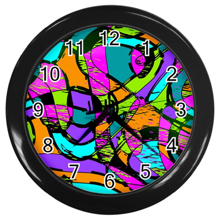 Abstract Sketch Art Squiggly Loops Multicolored Wall Clocks (Black)