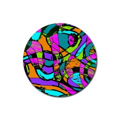 Abstract Sketch Art Squiggly Loops Multicolored Rubber Coaster (round) 