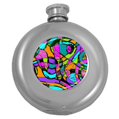 Abstract Sketch Art Squiggly Loops Multicolored Round Hip Flask (5 Oz) by EDDArt