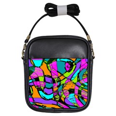 Abstract Sketch Art Squiggly Loops Multicolored Girls Sling Bags by EDDArt