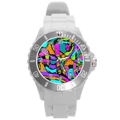 Abstract Sketch Art Squiggly Loops Multicolored Round Plastic Sport Watch (l) by EDDArt