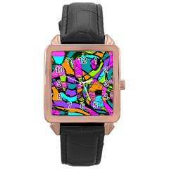 Abstract Sketch Art Squiggly Loops Multicolored Rose Gold Leather Watch  by EDDArt