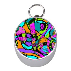 Abstract Sketch Art Squiggly Loops Multicolored Mini Silver Compasses