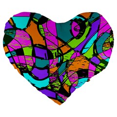 Abstract Sketch Art Squiggly Loops Multicolored Large 19  Premium Flano Heart Shape Cushions by EDDArt