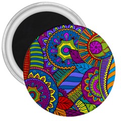 Pop Art Paisley Flowers Ornaments Multicolored 3  Magnets by EDDArt