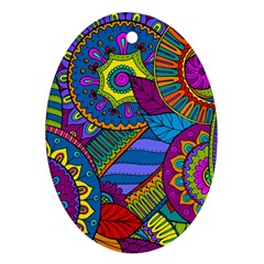 Pop Art Paisley Flowers Ornaments Multicolored Ornament (oval)  by EDDArt