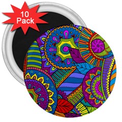 Pop Art Paisley Flowers Ornaments Multicolored 3  Magnets (10 Pack) 