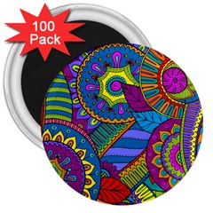 Pop Art Paisley Flowers Ornaments Multicolored 3  Magnets (100 Pack) by EDDArt